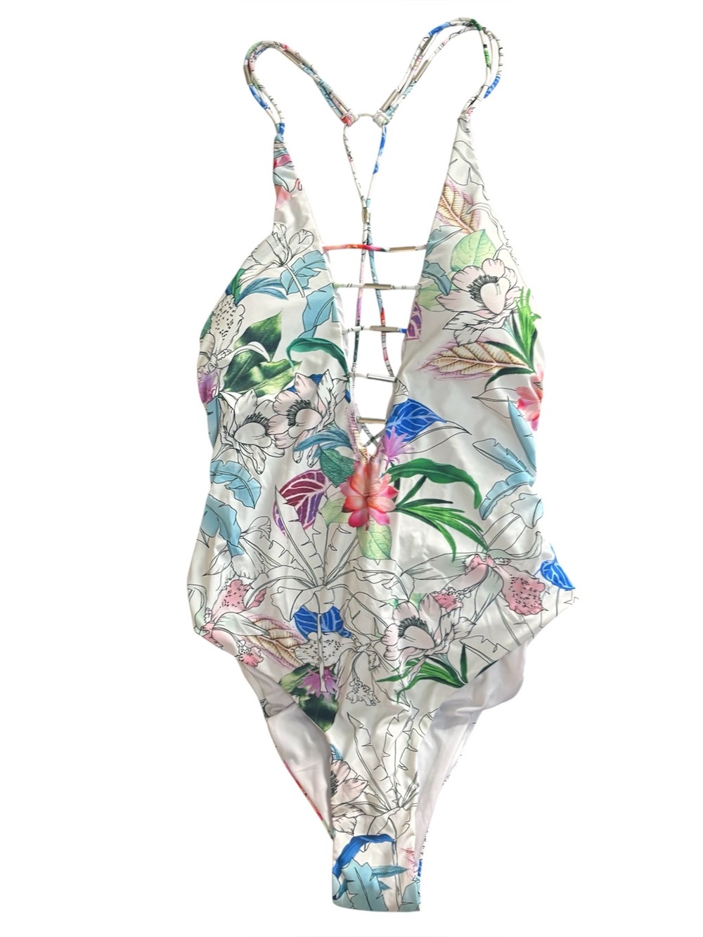 Tinibikini white one piece floral bathing suit, XL